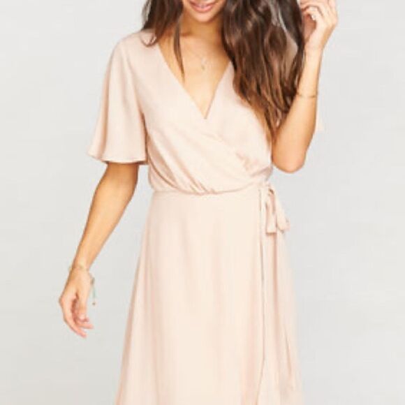 SHOW Me Your Mumu Sophia Wrap Dress Dusty Blush Crisp Nwt - Picture 3 of 15